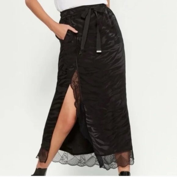 Zadig & Voltaire black lace slit silk maxi skirt Sz 34  US Sz 4 pockets - Picture 1 of 15